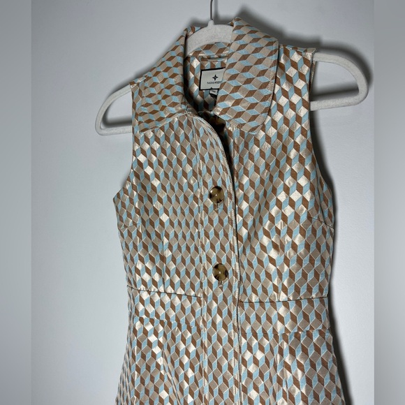 Tuckernuck NWT Ocean Spray Sleeveless Cheyenne Dress size XS tan/blue geo print - Picture 9 of 14
